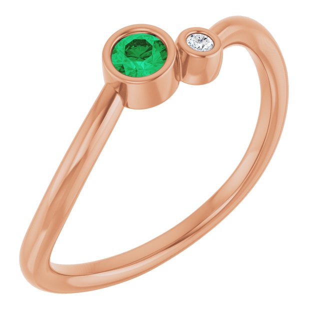 14K Rose 3 mm Lab-Grown Emerald & .015 CT Natural Diamond Ring